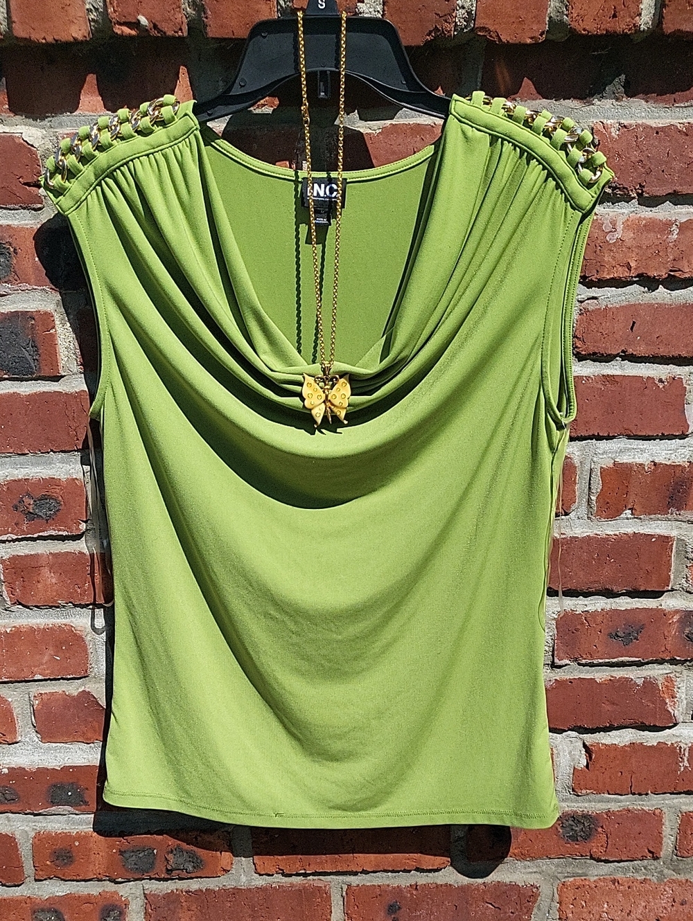 INC International Concepts Lime Green Draped Sleeveless Top